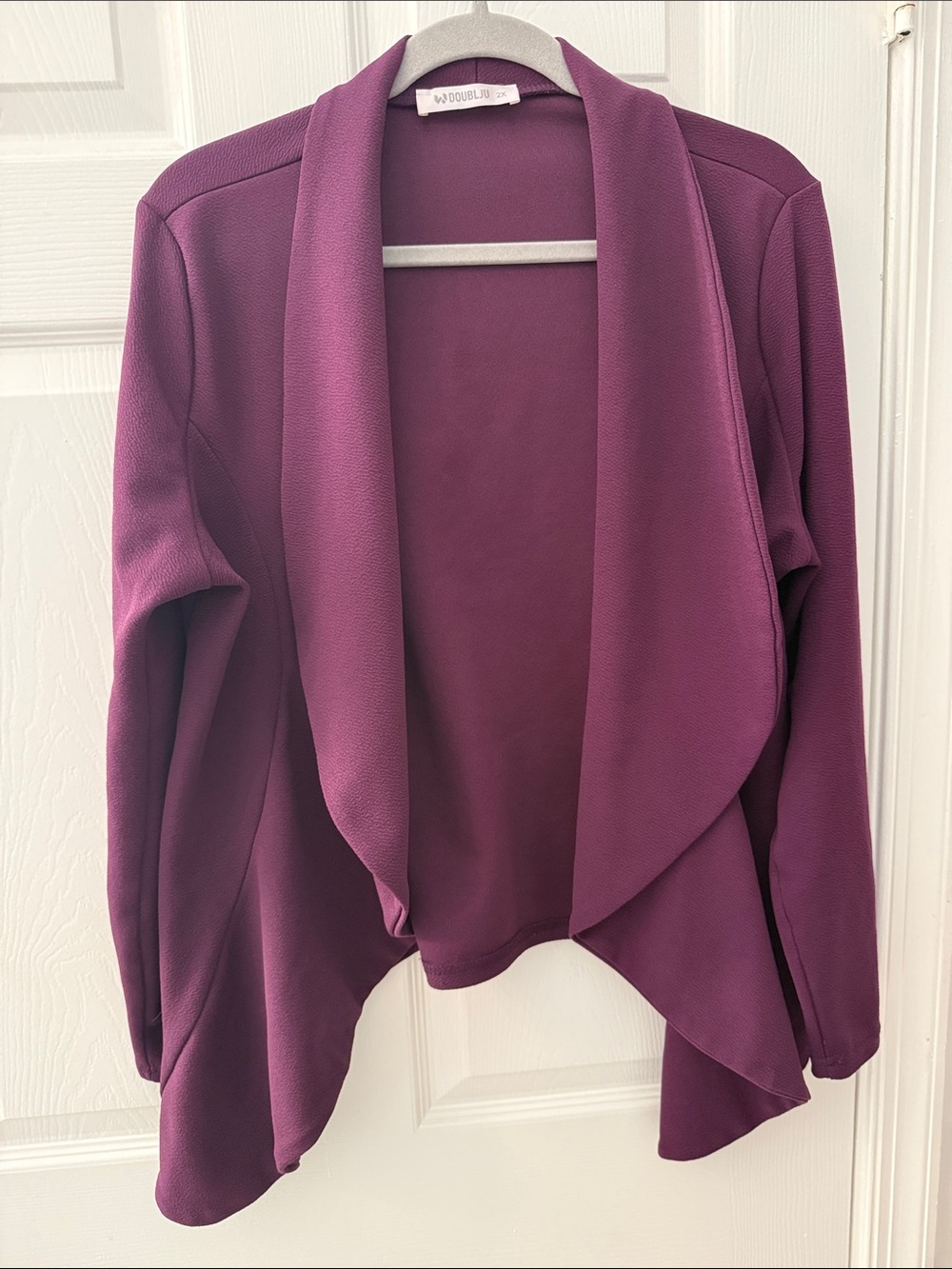 Doublju Plum Drape Front Open Jacket